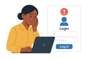 a lady concerned over fake login pages