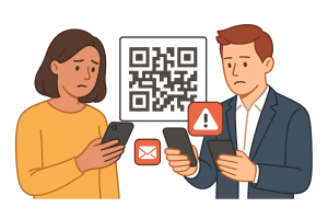 two people scanning qr codes for qr code phishing
