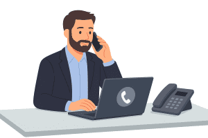 a man in Paramus NJ using a voip telephone to get IT support
