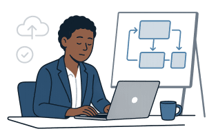 a woman studying change management to prevent service disruptions