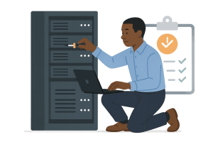 an IT engineer performing scheduling IT maintenance to avoid downtime