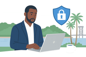 business person in fleming island florida concerned about it support and security