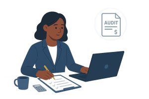 lady at computer running IT audit