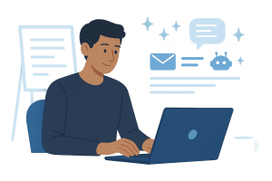 man using laptop showing how ai is reshaping email by using copilot and gemini
