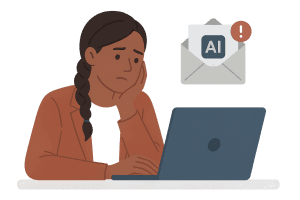 person sending an email with an AI and worrying about legal risk